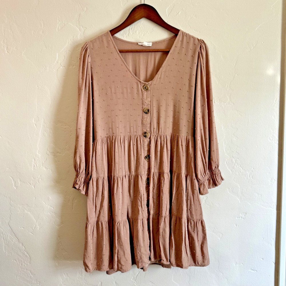 Anthropologie By the River Size Large Dress - Tan Brown Tiered Eyelet Buttoned - Picture 4 of 10
